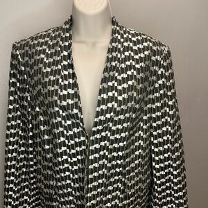 Evan Picone Olive & White Geometric Open Blazer